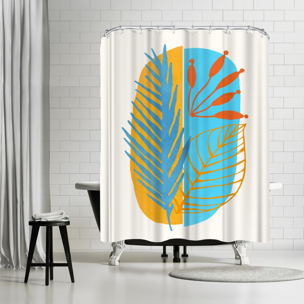 Beach Flora Abstract by Modern Tropical Shower Curtain 71&#x22; x 74&#x22;